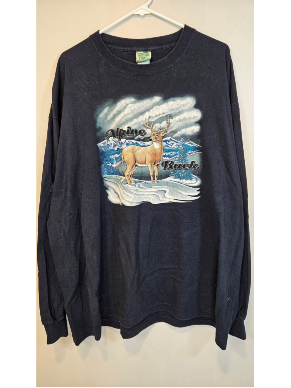 Vintage Ozark Trail Alpine Buck Deer Hunting Long Sleeve Shirt XL Faded Black